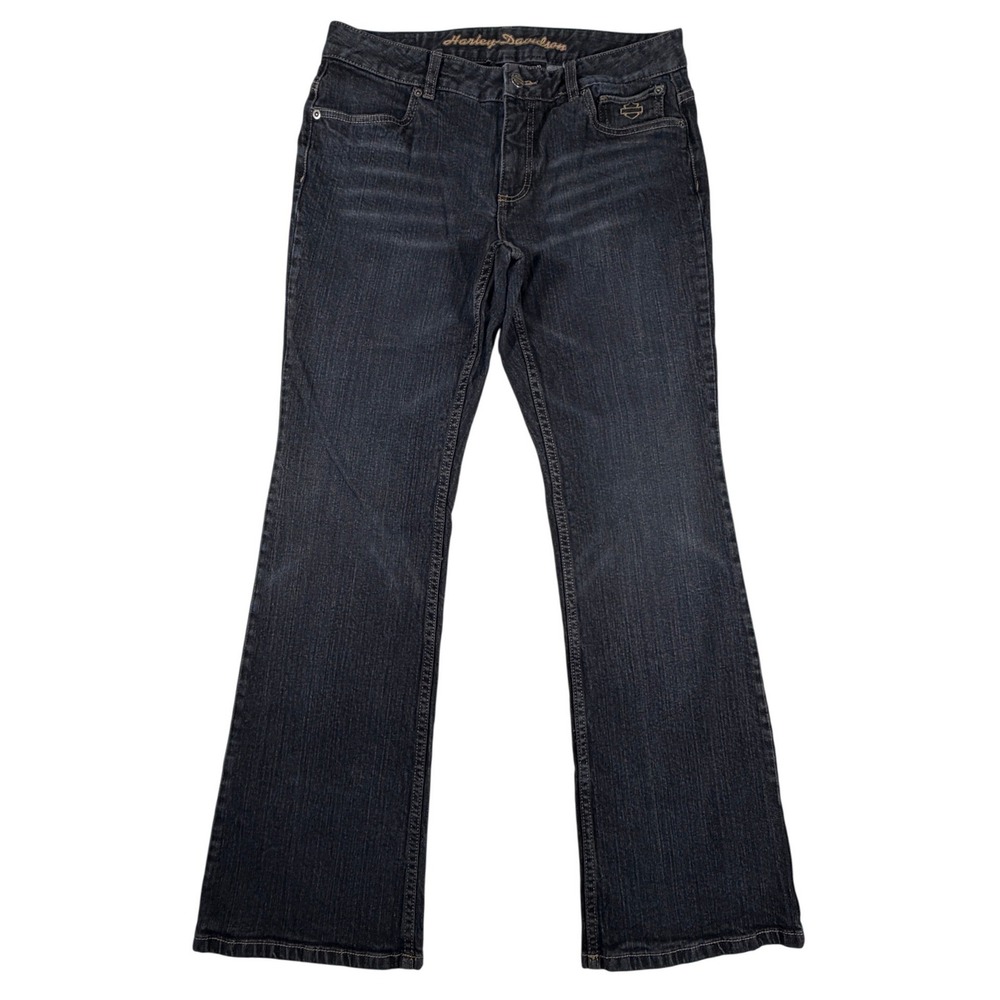 Harley-Davidson Embroidered Logo Dark Wash Bootcut Denim Jeans Womens Size 10 32
